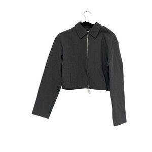 Zara Womens Short Jacket M Frosted Gray Stretch Cropped Full Zip 5070/006 NWT